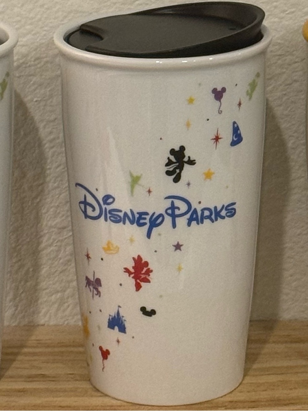 Disney Parks Starbucks White Ceramic Tumbler Cup 12 oz With Lid